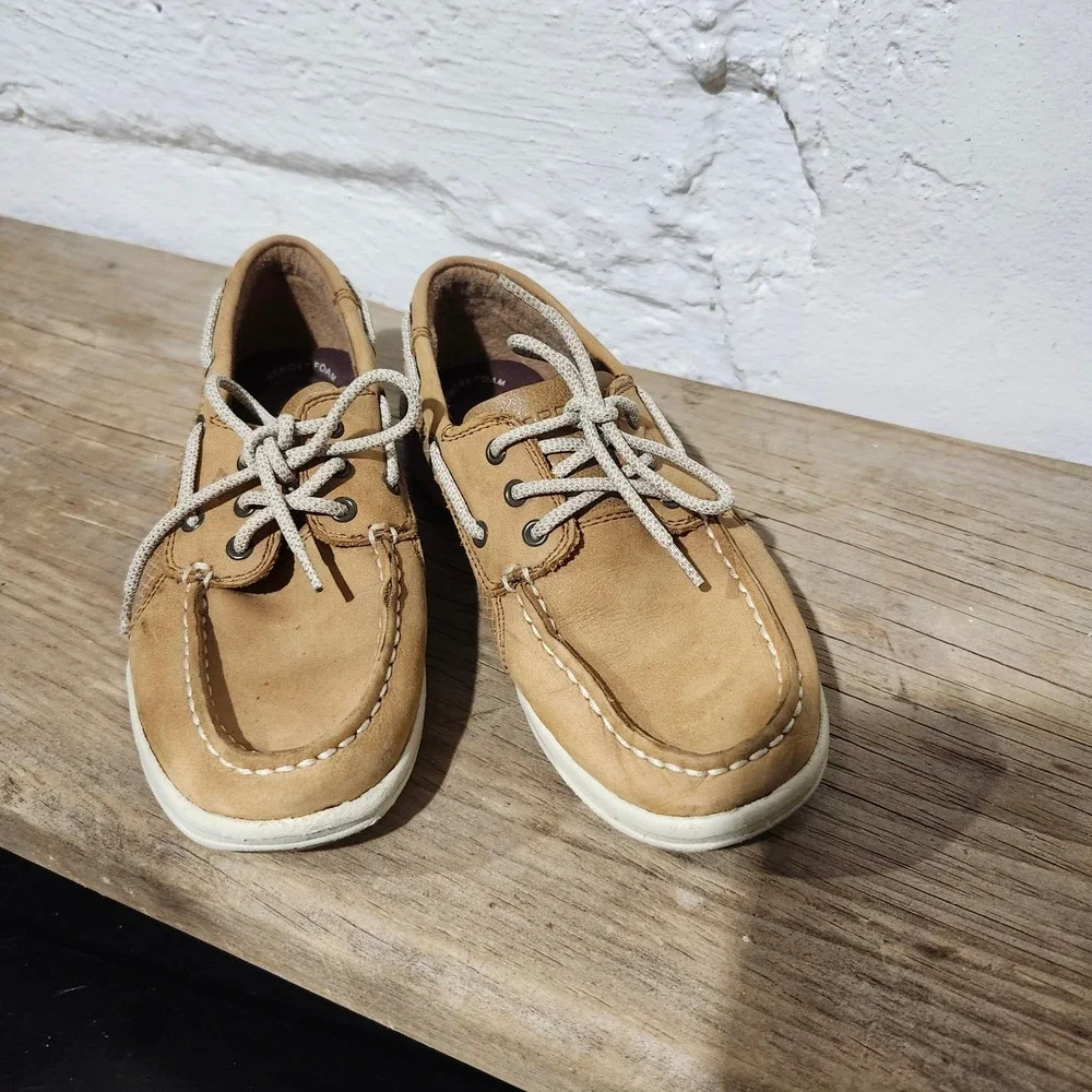 Sperry Top-Sider Boys Gamefish Tan Leather Boat Shoes Loafers 2.5M YB56564
